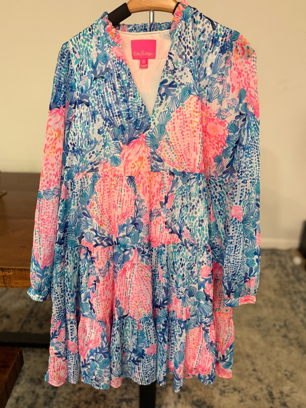 Lilly Pulitzer Sarita Swing Dress Blue Pink Seashell Print Size 8 - Picture 4 of 6